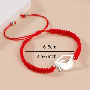 Adjustable red braided bracelet with silver graduation cap pendant, 6-8cm size