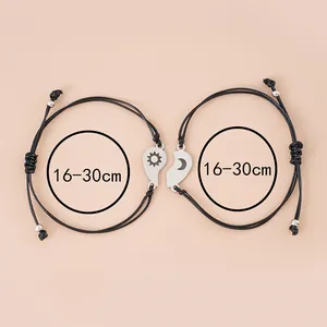 Verstelbare zon en maan puzzel armband set van gevlochten touw voor koppels 16-30cm
