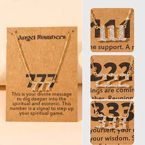 Lucky Angel Number Necklace For Women Men Gold Plated Alloy Rhinestone Pave Pendant Minimalist Spiritual Jewelry Finger Gift