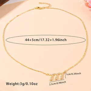 Gold plated 777 angel number necklace with zircons measuring 44+5cm and 1*2.5cm size
