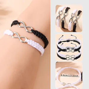 Bracelet Ajustable Symbole Infini Alliage de Zinc Corde Tressée Ensemble Pour Couples Amitié Bijoux de Mode Unisexe
