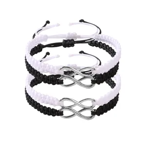Ensemble de bracelets réglables avec symbole de l'infini en noir et blanc pour couples