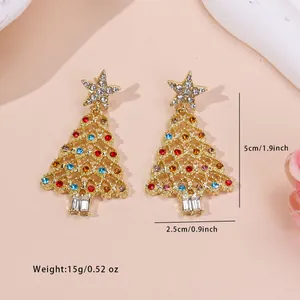Orecchini a goccia albero di Natale con strass colorati e finitura in oro e stella