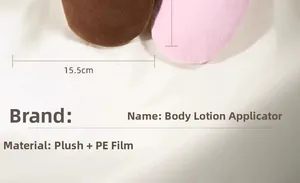 Detail of plush body lotion applicator mitt with PE film layer and 15.5cm width dimension