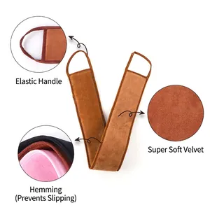 Brown crystal super soft back scrubber with elastic handle and overlocked anti-slip edges