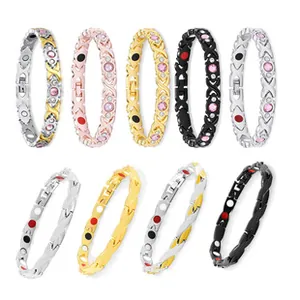 Detailed view of various color magnetic health bracelets with carbon fiber inserts
