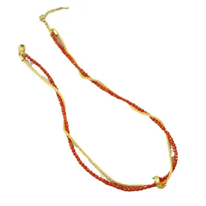 French vintage double-layered necklace with red agate beads and a gold chain design