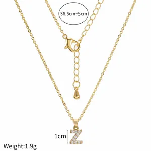 Gold letter Z pendant necklace with white crystals on a 36.5cm chain with extender
