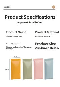 Detail view of 18x9cm PU leather glasses pouches in multiple colors with auto-close top