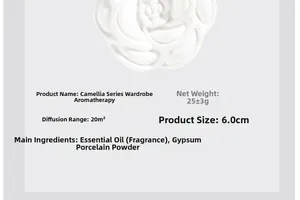 Macro detail of a 6cm camellia gypsum diffuser stone with essential oils for closets