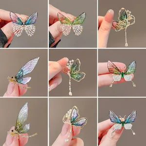 Elegant Zinc Alloy Butterfly Dragonfly Flower Brooch Pin Vintage Zircon Artificial Pearl Crystal Brooch For Women Jewelry Gift