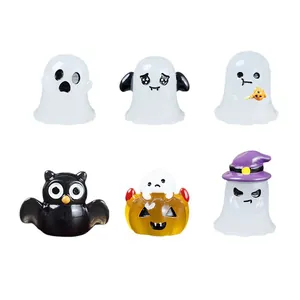 6-piece Halloween micro landscape set featuring luminous ghosts and owl resin figurines