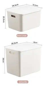 Comparison of two white plastic storage boxes with lids and handles in different sizes