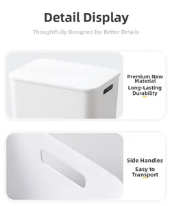 Detail of white storage box featuring durable plastic material and ergonomic side handles