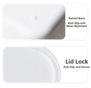 Detail view of raised non-slip bottom and secure lid buckle on plastic storage box