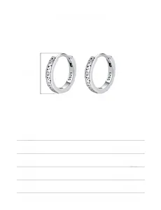 Detailed view of 14mm star-shaped 925 sterling silver hoop earrings with clear stones