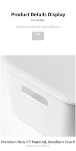 Detail of the white PP plastic storage bin featuring ergonomic rectangular hollow handles