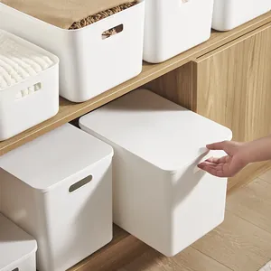 Japanese Minimalist Thickened PP Plastic Storage Box Organizer Bin With Lid Handle Stackable Container For Home Kitchen