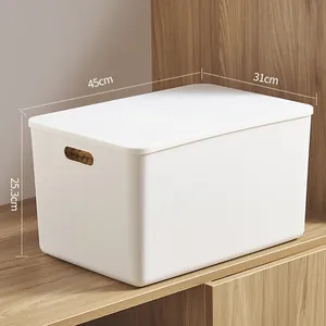 Large white thickened plastic storage bin with lid and side handles for home organization
