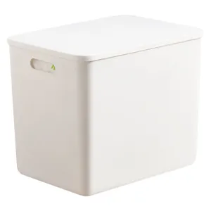 Thickened white plastic storage bin with lid and ergonomic handles on a white background