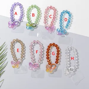 Colorful butterfly phone charms with faceted beads and PVC inserts in eight color variants