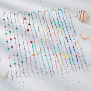 Boho Bunte Glasperlen Weicher Ton Brillenkette Mit Herz Stern Anhänger Rutschfeste Sonnenbrille Gurt Schmuck Für Damen