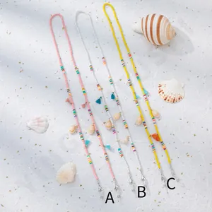 Chaînes de lunettes bohèmes avec perles de verre, pendentifs coquillages et glands