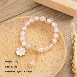 Braccialetto di Perline di Cristallo in Stile Foresta con Ciondolo a Forma di Margherita in Smalto e Lega Gioielli per Donna Regalo