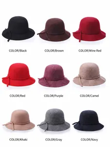 Grid display of wool felt bowler hats for women in nine different stylish colors
