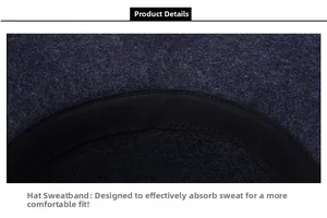 Detailed close-up of the internal black sweatband and wool texture of the fashion felt hat