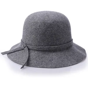 Women's Vintage 100% Wool Felt Cloche Hat Elegant Dome Bowknot Winter Warm Fedora Hat Fashion Accessory For Ladies
