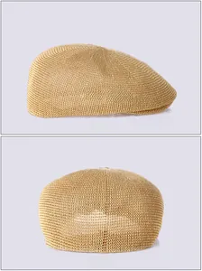 Side and back views of a breathable khaki mesh ivy cap with fine woven texture