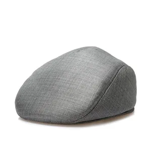 Deep grey linen texture flat cap for men featuring a classic structured casual design