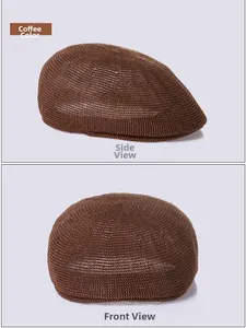 Detailed front and side views of a coffee brown breathable mesh flat cap for men