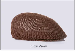 Side view of a brown woven ivy cap featuring breathable mesh knit design for summer sun protection