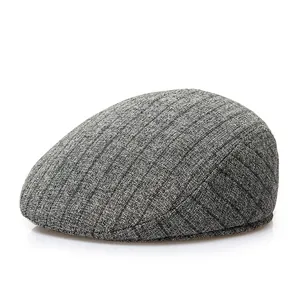 Classic grey textured linen ivy cap for middle-aged men with a minimalist woven design