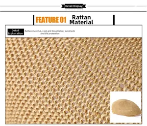 Close-up of breathable straw yarn mesh weave on summer flat cap for sun protection
