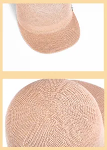 Detail of khaki woven straw baseball cap showing breathable texture and fine craftsmanship