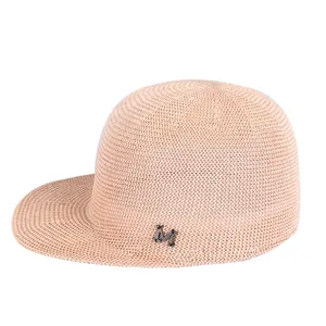 Women Woven Straw Baseball Cap Breathable Summer Sun Hat With Metal Letter M Equestrian Style Korean Fashion Leisure Cap