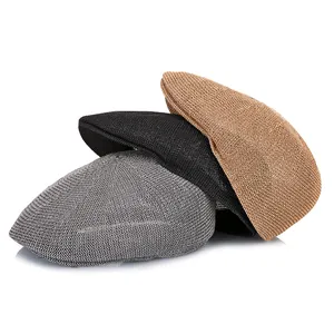 Close-up of breathable mesh hats in grey, black, and khaki for outdoor sun protection