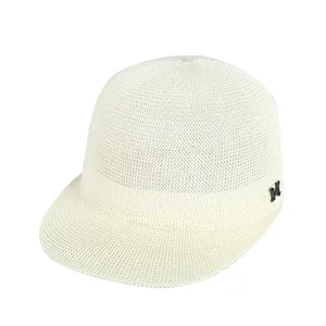 Chic beige straw-woven equestrian sun hat for women featuring a metal M logo detail