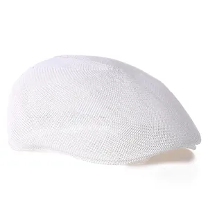 Breathable white mesh flat cap for sun protection featuring lightweight knitted texture