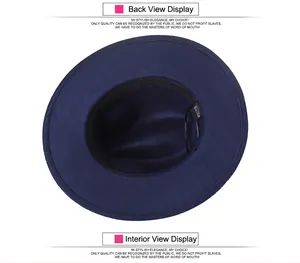 Details der dunkelblauen Fedora-Innenseite mit Schweißband und verstellbarem Kordelzug