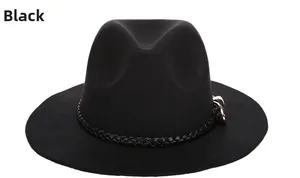 Cappello fedora nero in lana con nastro intrecciato e piccola fibbia dorata fine