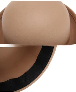 Close-up detail of camel wool felt hat showing exterior texture and black inner sweatband