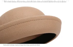 Detail of wool felt hat showing adjustable inner drawstring and sweatband construction