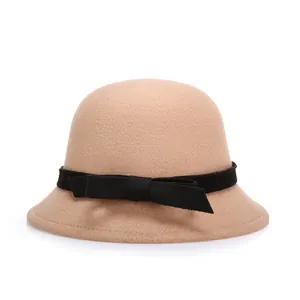 Γυναικείο Βίντατζ Καπέλο Cloche από Απομίμηση Μαλλιού Κομψό Επίσημο Καπέλο Με Σατέν Φιόγκο Γαλλικό Στυλ Χειμωνιάτικο
