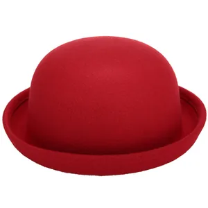 Classic red wool felt bowler hat for women featuring a stylish round dome and curled brim
