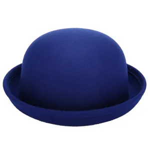 Royal blue wool felt bowler hat for women with minimalist rounded brim and dome shape