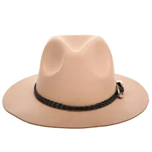 Cappello Fedora Vintage da Donna a Falda Larga Stile Britannico in Feltro di Lana Con Fascia Intrecciata e Fibbia Metallica per Autunno Inverno